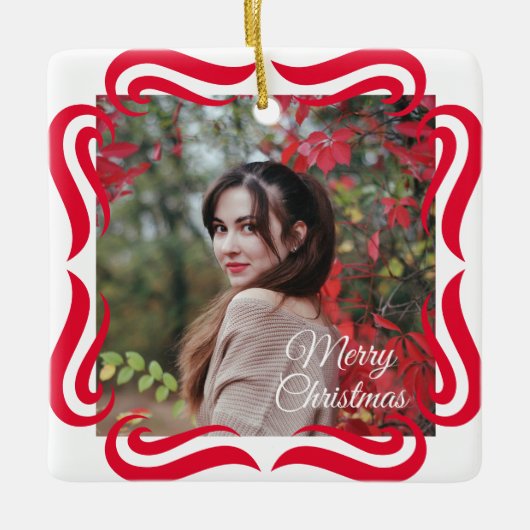Cute 2 Photo Frame Christmas Ceramic Ornament (Voorkant)