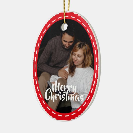 Cute 2 Photo Frame Christmas Ceramic Ornament (Links)