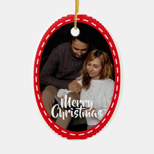 Cute 2 Photo Frame Christmas Ceramic Ornament (Voorkant)