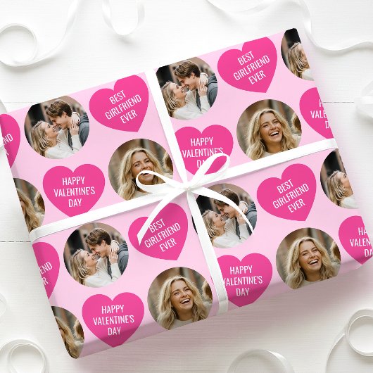 Cute 2 Photo Valentine's Day Heart Girlfriend Pink Cadeaupapier