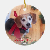 Cute 2 Sided Dog Photo Merry en Bright Keramisch Ornament (Voorkant)