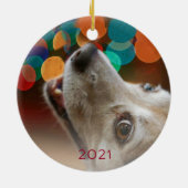 Cute 2 Sided Dog Photo Merry en Bright Keramisch Ornament (Achterkant)