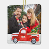 Cute 2-Sided Family Photo Red Truck Kerstmis Keramisch Ornament (Links)