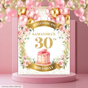 Cute 30e Verjaardag Blush Goud Feest Achtergrond Wandkleed