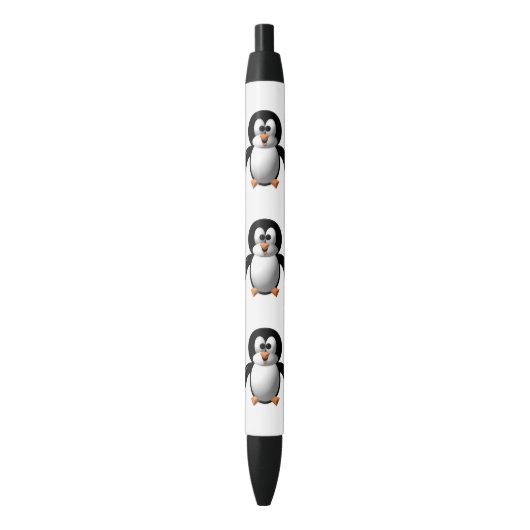 Cute 3-D look Perky Penguin Zwarte Inkt Pen (Voorkant Verticaal)