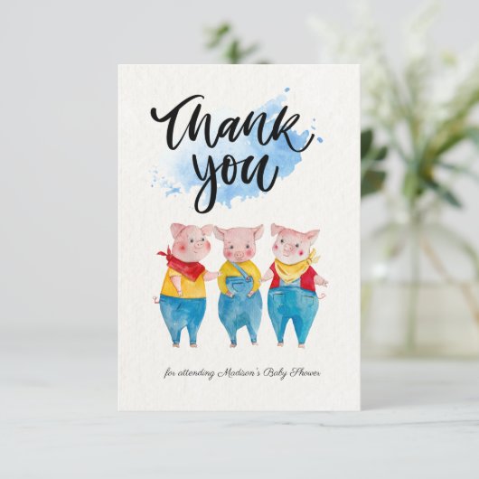 Cute 3 Little Pigs Baby shower Hartelijk dank Bedankkaart (Staand voorkant)