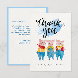 Cute 3 Little Pigs Baby shower Hartelijk dank Bedankkaart