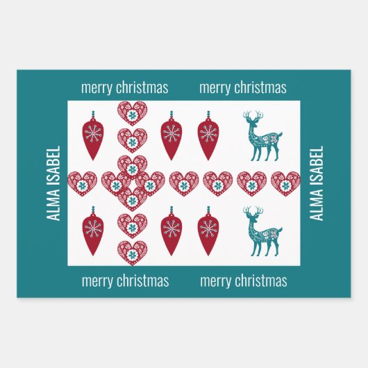 Cute 3 Names Scandinavian Merry Xmas Inpakpapier Vel (Voorkant 3)