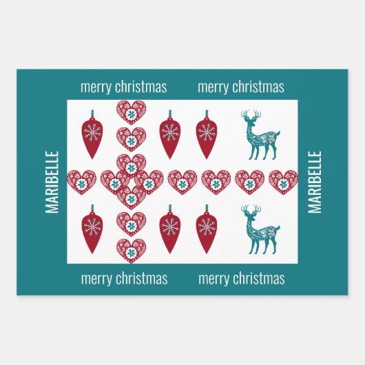 Cute 3 Names Scandinavian Merry Xmas Inpakpapier Vel (Voorkant)