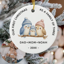 Cute 3 Vogels Familie Eerste Kerst Foto