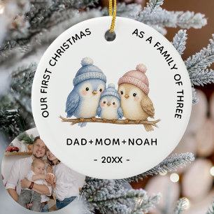 Cute 3 Vogels Familie Eerste Kerst Foto Keramisch Ornament