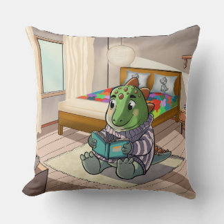 Cute 3D Baby T-Rex Reading in Bed Custom Pillow Kussen
