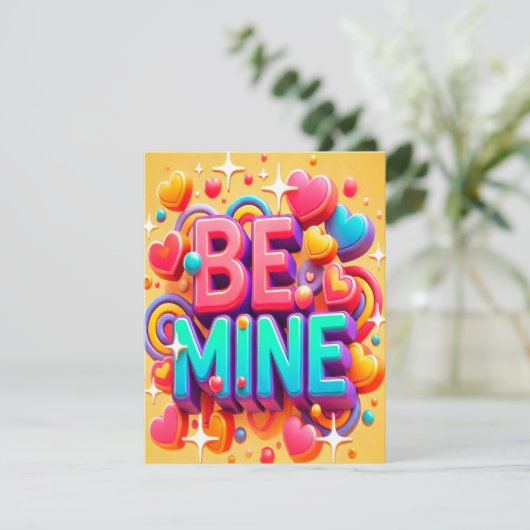 Cute 3D Be mine Valentines day Feestdagenkaart (Staand voorkant)