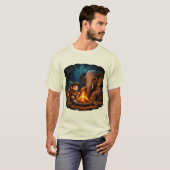 “Cute 3D Boy & Elephant Campfire Sticker in Dark J T-shirt (Voorkant volledig)