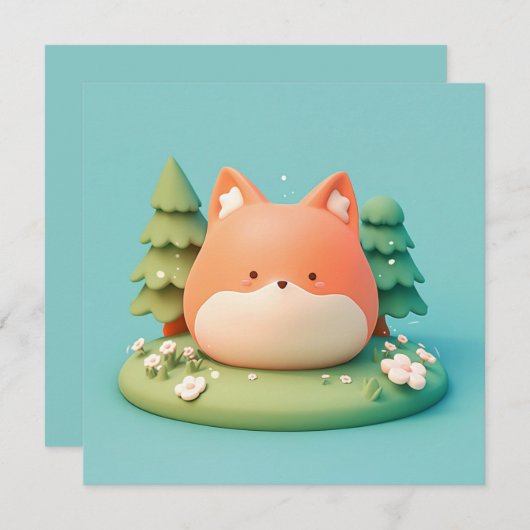 Cute 3D Clay Red Fox in Forest Meadow Postcard (Voorkant / Achterkant)