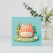 Cute 3D Clay Red Fox in Forest Meadow Postcard (Staand voorkant)