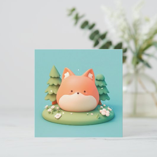 Cute 3D Clay Red Fox in Forest Meadow Postcard (Staand voorkant)