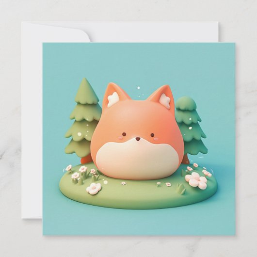 Cute 3D Clay Red Fox in Forest Meadow Postcard (Voorkant)