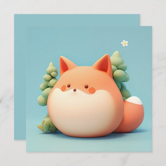 Cute 3D Clay Red Fox in Forest Scene Postcard (Voorkant / Achterkant)
