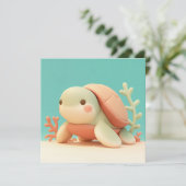Cute 3D Clay Sea Turtle with Orange Coral Postcard (Staand voorkant)