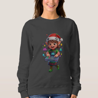 Cute 3D Gamer Girl Christmas Elf Sweatshirt Retro