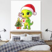 **Cute 3D Green Alien in Santa Hat with Hot Chocol Canvas Afdruk (Insitu (Slaapkamer))