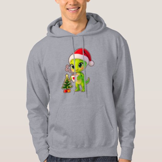 **Cute 3D Green Alien in Santa Hat with Hot Chocol Hoodie (Voorkant)