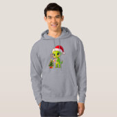 **Cute 3D Green Alien in Santa Hat with Hot Chocol Hoodie (Voorkant volledig)