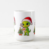 **Cute 3D Green Alien in Santa Hat with Hot Chocol Koffiemok (Center)