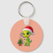 **Cute 3D Green Alien in Santa Hat with Hot Chocol Sleutelhanger (Achterkant)