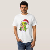 **Cute 3D Green Alien in Santa Hat with Hot Chocol T-shirt (Voorkant volledig)