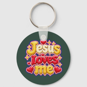 Cute 3D Jezus houdt van mij bubbel letters kids Sleutelhanger