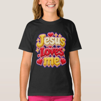 Cute 3D Jezus houdt van mij bubbel letters kids T-shirt