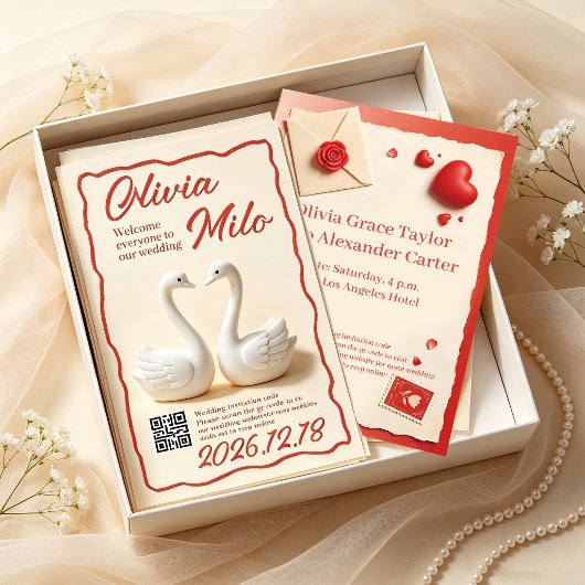 cute 3D-klei witte zwanen bruiloft Kaart