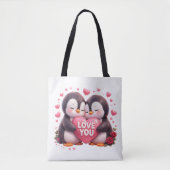 Cute 3D Penguin Love Tote Bag (Voorkant)