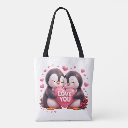 Cute 3D Penguin Love Tote Bag (Achterkant)