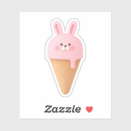 Cute 3D Pink Bunny Ice Cream Cone Sticker