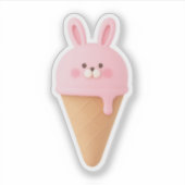 Cute 3D Pink Bunny Ice Cream Cone Sticker (Voorkant)