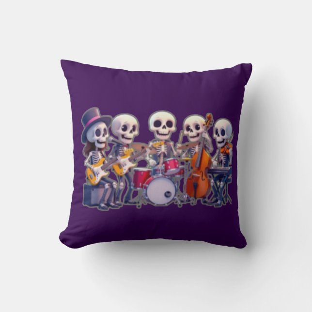 Cute 3D Skeleton Music Band – Adorable Cartoon Con Kussen (Voorkant)