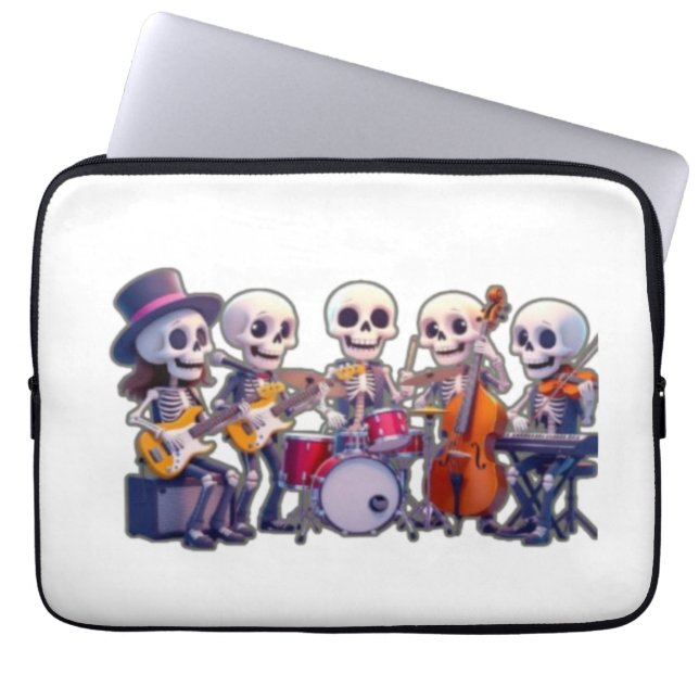 Cute 3D Skeleton Music Band – Adorable Cartoon Con Laptop Sleeve (Voorkant)