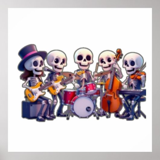 Cute 3D Skeleton Music Band – Adorable Cartoon Con Poster (Voorkant)