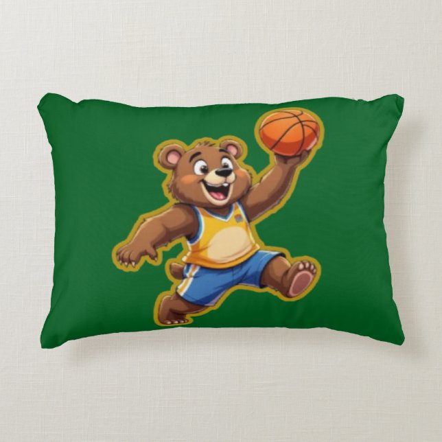Cute 3D Teddy Bear Playing Basketball – Adorable S Accent Kussen (Voorkant)