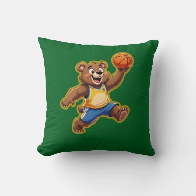 Cute 3D Teddy Bear Playing Basketball – Adorable S Kussen (Voorkant)