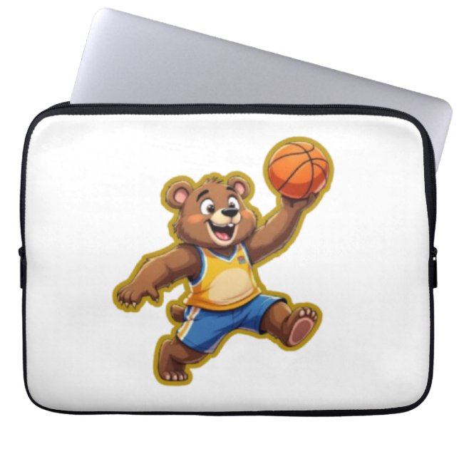 Cute 3D Teddy Bear Playing Basketball – Adorable S Laptop Sleeve (Voorkant)