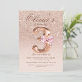 Cute 3e Roze Goud Moderne Prinses Verjaardagsfeest Kaart (Staand voorkant)