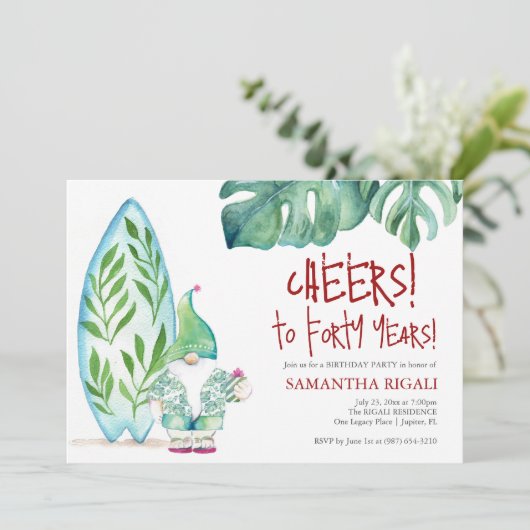 Cute 40e verjaardagsfeest uitnodiging sjabloon (Staand voorkant)
