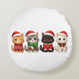 Cute 4 Christmas Cats - Holiday Cats Design Rond Kussen