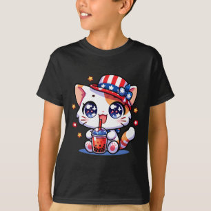 Cute 4 juli katten T-shirt meisjes kinderen Kawaii