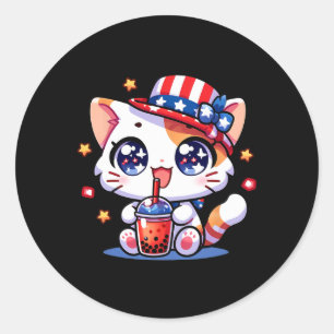 Cute 4 juli katten T-shirt meisjes kinderen Kawaii Ronde Sticker