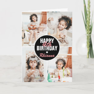 Cute 4 Photo Birthday Card Elke leeftijd   Aangepa Kaart